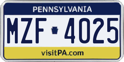 PA license plate MZF4025