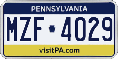 PA license plate MZF4029