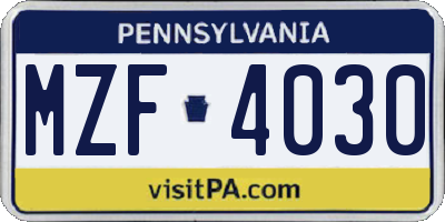 PA license plate MZF4030