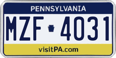 PA license plate MZF4031