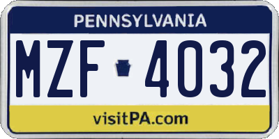 PA license plate MZF4032