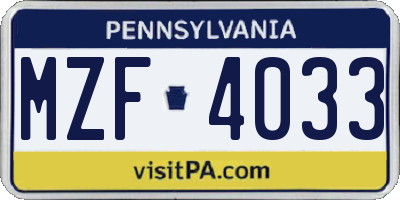 PA license plate MZF4033