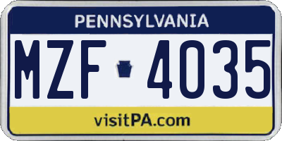 PA license plate MZF4035