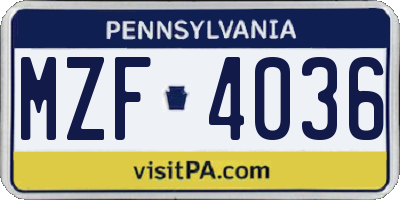 PA license plate MZF4036