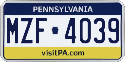 PA license plate MZF4039