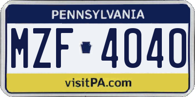 PA license plate MZF4040