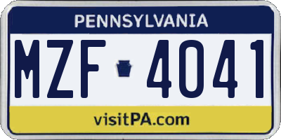PA license plate MZF4041