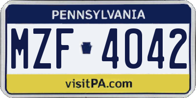 PA license plate MZF4042