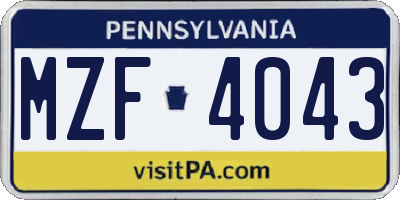 PA license plate MZF4043