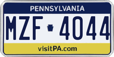 PA license plate MZF4044