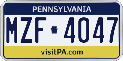 PA license plate MZF4047