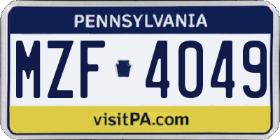 PA license plate MZF4049