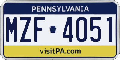 PA license plate MZF4051