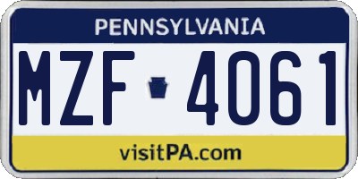 PA license plate MZF4061