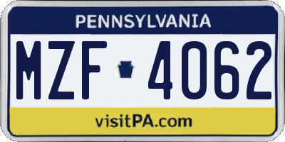 PA license plate MZF4062