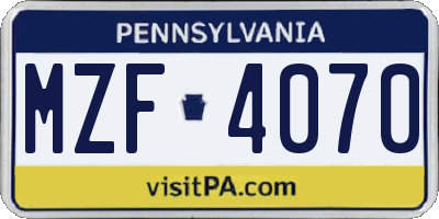 PA license plate MZF4070