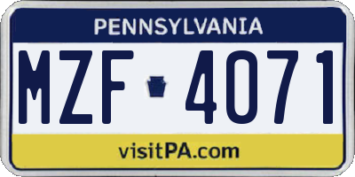 PA license plate MZF4071