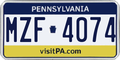 PA license plate MZF4074
