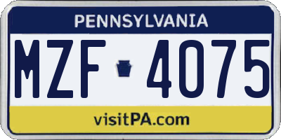 PA license plate MZF4075