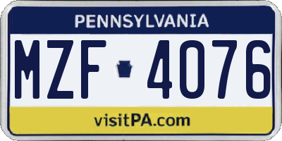 PA license plate MZF4076