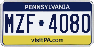 PA license plate MZF4080