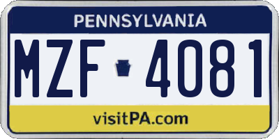 PA license plate MZF4081