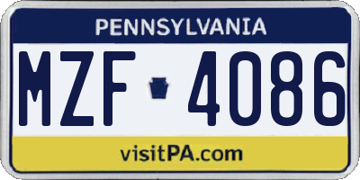 PA license plate MZF4086
