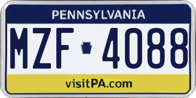 PA license plate MZF4088