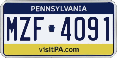 PA license plate MZF4091