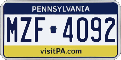 PA license plate MZF4092