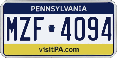 PA license plate MZF4094