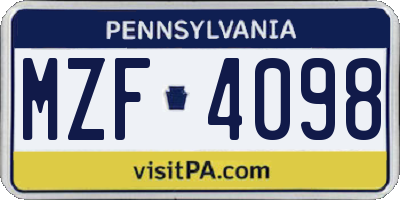 PA license plate MZF4098
