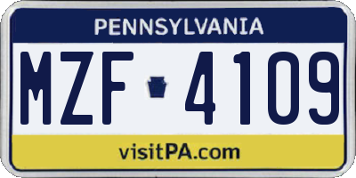 PA license plate MZF4109