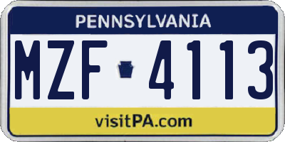 PA license plate MZF4113