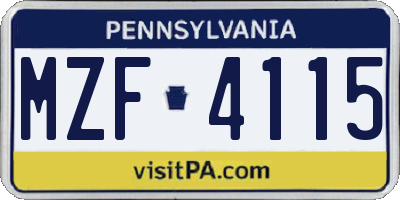 PA license plate MZF4115