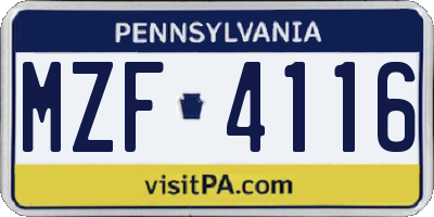 PA license plate MZF4116