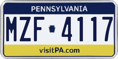 PA license plate MZF4117