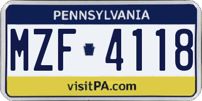 PA license plate MZF4118