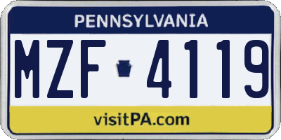 PA license plate MZF4119