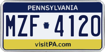 PA license plate MZF4120