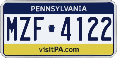 PA license plate MZF4122