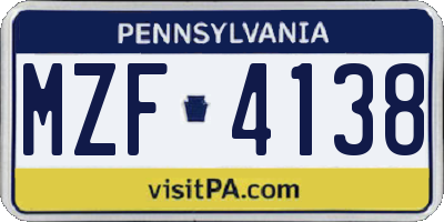 PA license plate MZF4138