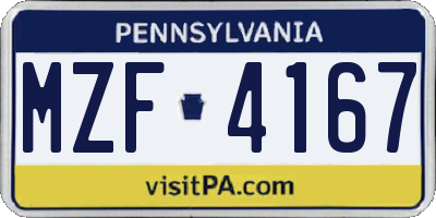 PA license plate MZF4167