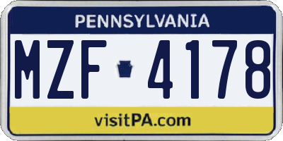 PA license plate MZF4178