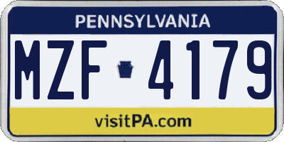 PA license plate MZF4179