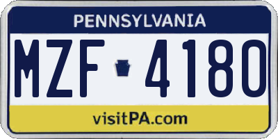 PA license plate MZF4180
