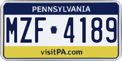 PA license plate MZF4189