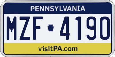 PA license plate MZF4190