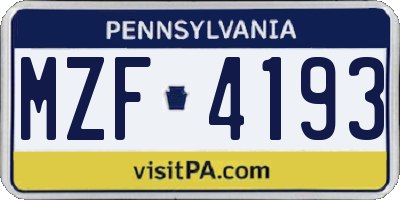 PA license plate MZF4193
