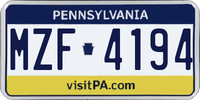 PA license plate MZF4194